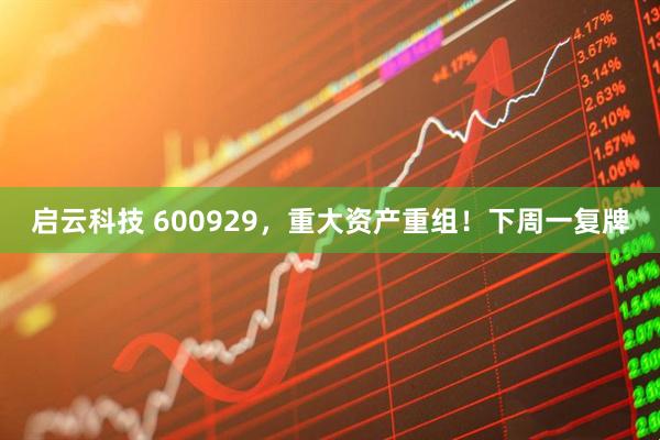 启云科技 600929，重大资产重组！下周一复牌